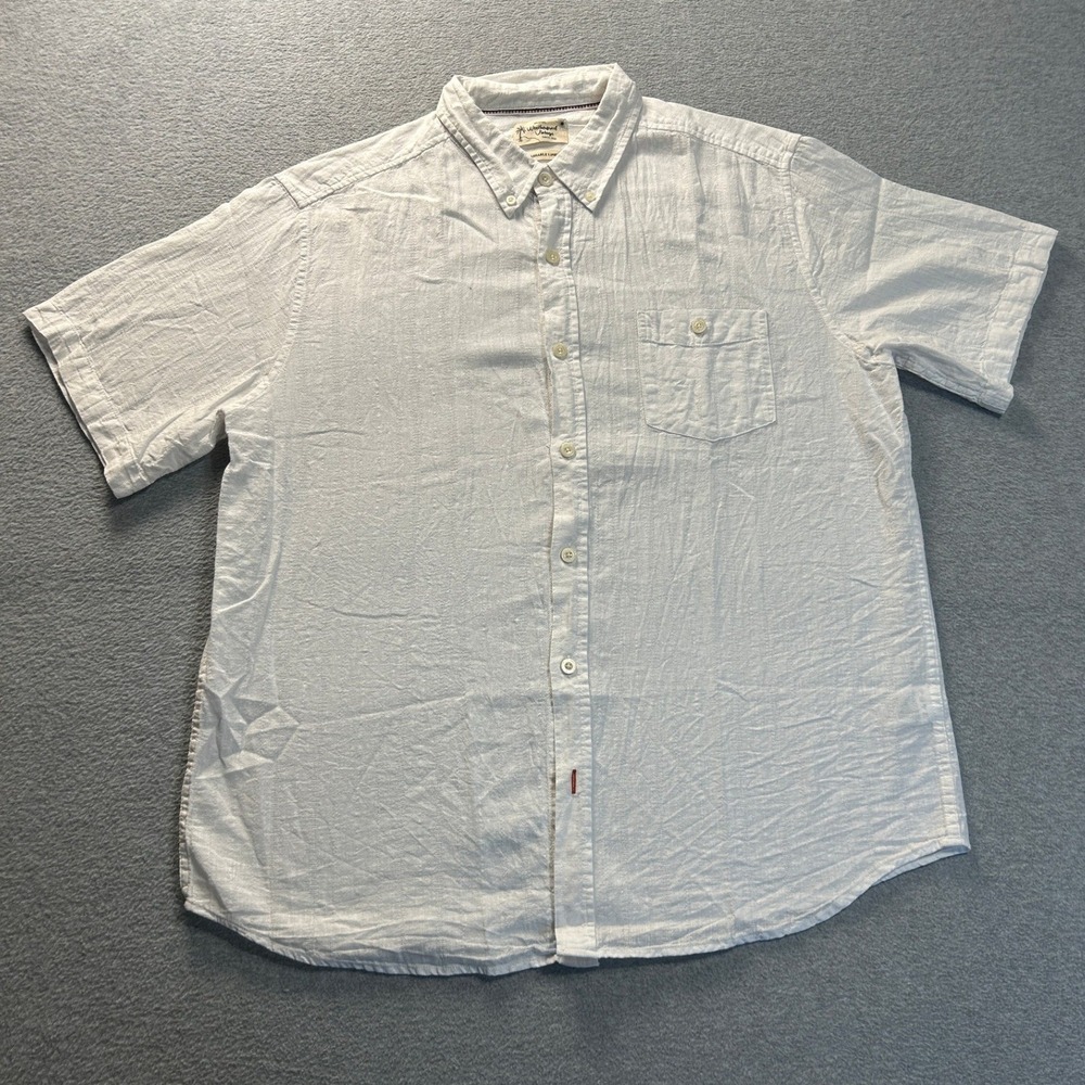 Weatherproof Vintage Button Up Shirt Mens XL White Washable Linen Short Sleeve